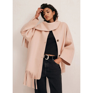 Mint Velvet Pink Fringed Scarf Coat